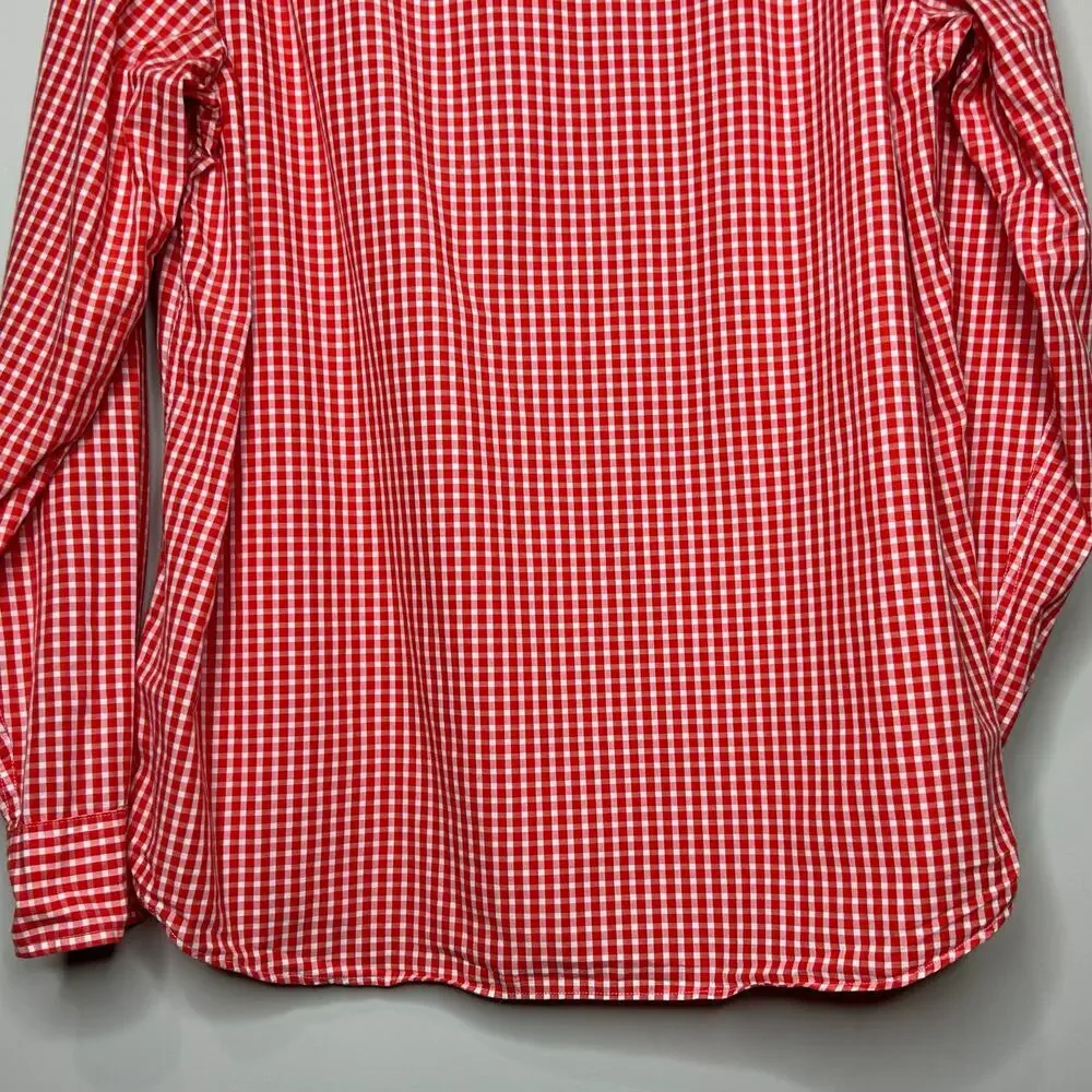 Tailored by J.Crew Gingham Plaid Dress Shirt Size XL 100% Cotton Orange & White